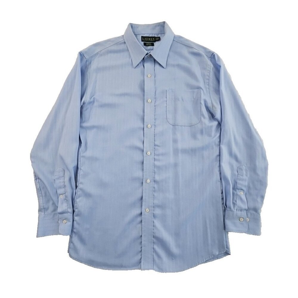 Ralph Lauren Green Label Shirt Men's 17 1/2 - 34/35‎ Blue Herringbone Non-Iron